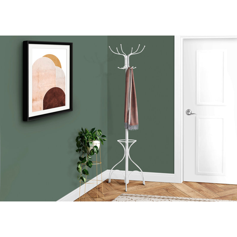 Portemanteau, portemanteau, autoportant, 12 crochets, vestibule, h 70 po, porte-parapluie, chambre à coucher, métal blanc, contemporain, moderne
