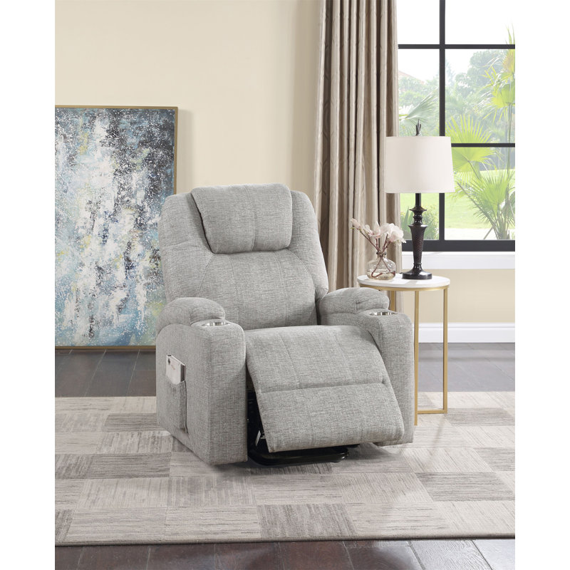Fauteuil inclinable en chenille gris clair avec lève-personne électrique et massage