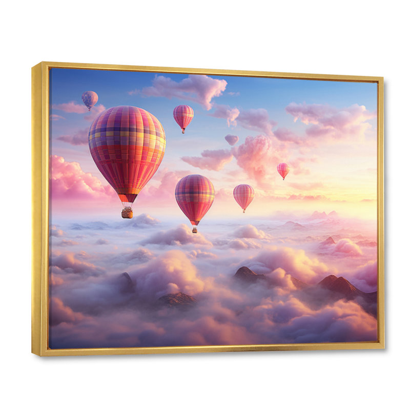 «Pink Hot Air Ballon Ethereal I» sur toile, H 30 po x l 40 po x P 1,5 po, Cadre flottant doré