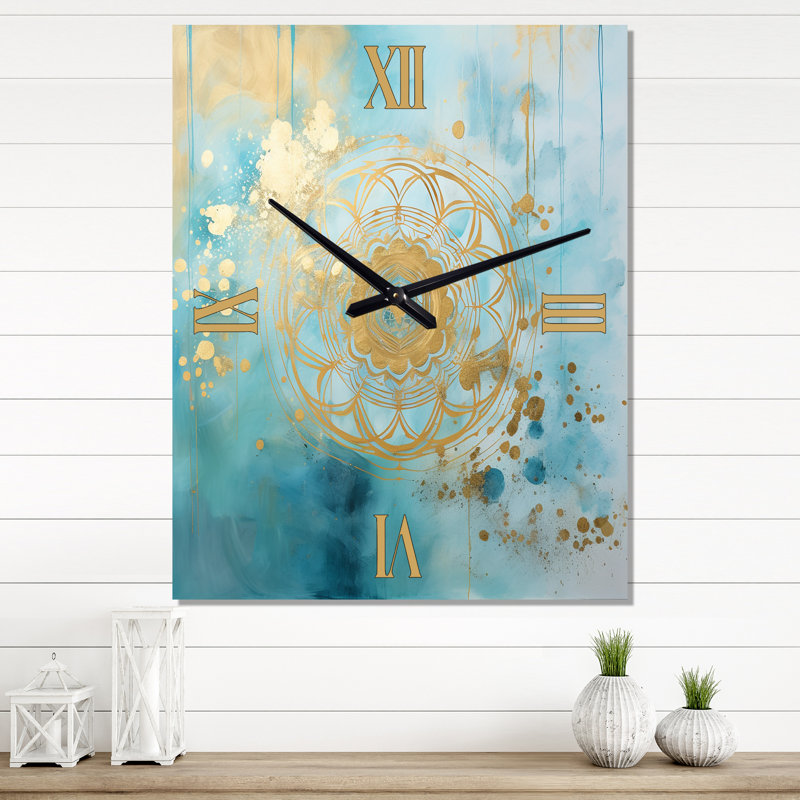 Horloge murale Divine Mandala délicate or délicat turquoise IV - Boho Mandala, Petit