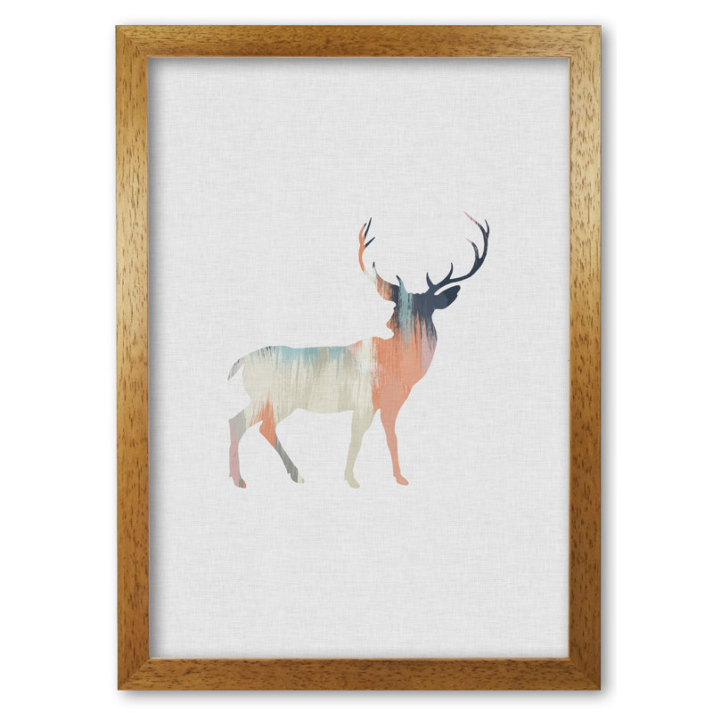 Pastel Deer I - Print, 42 cm H x 30 cm W x 5 cm D, Honey Oak Frame