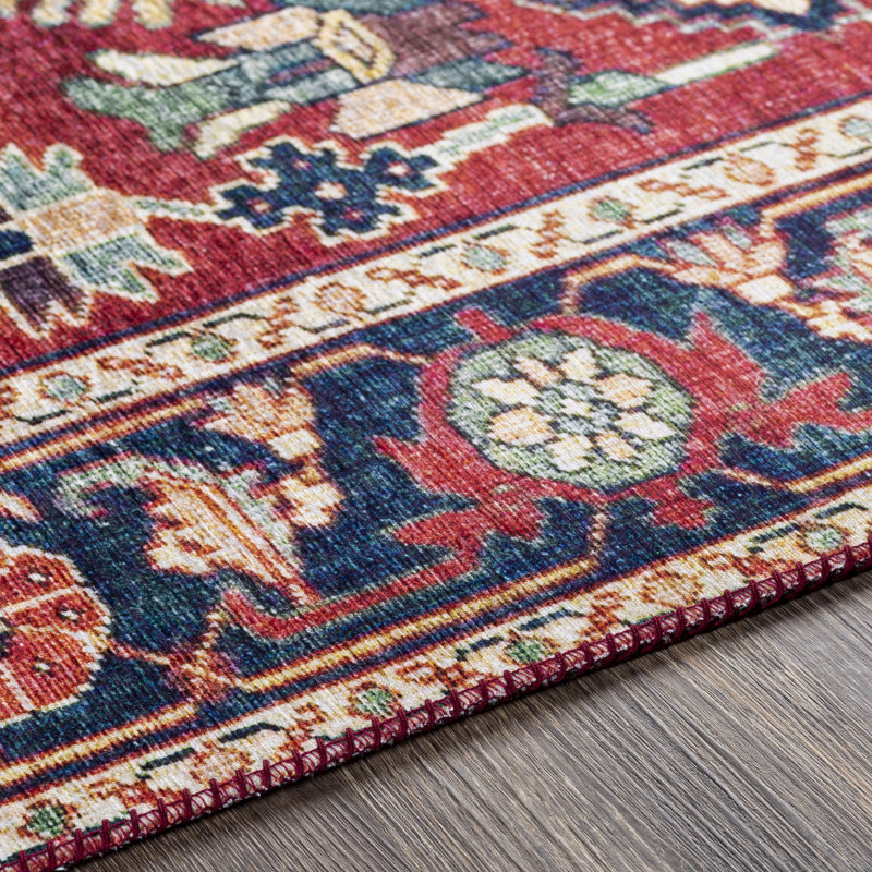 Tapis rouge / bleu marine Fleckenstein, Rectangle 5 pi x 7 pi 6 po