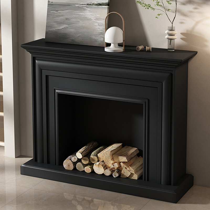 Black Solid Wood Freestanding Fireplace