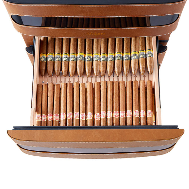 Afidano 250 Ct Cigar Humidor, Temperature and Humidity Control with Classic Leather and Spanish Cedar Drawers