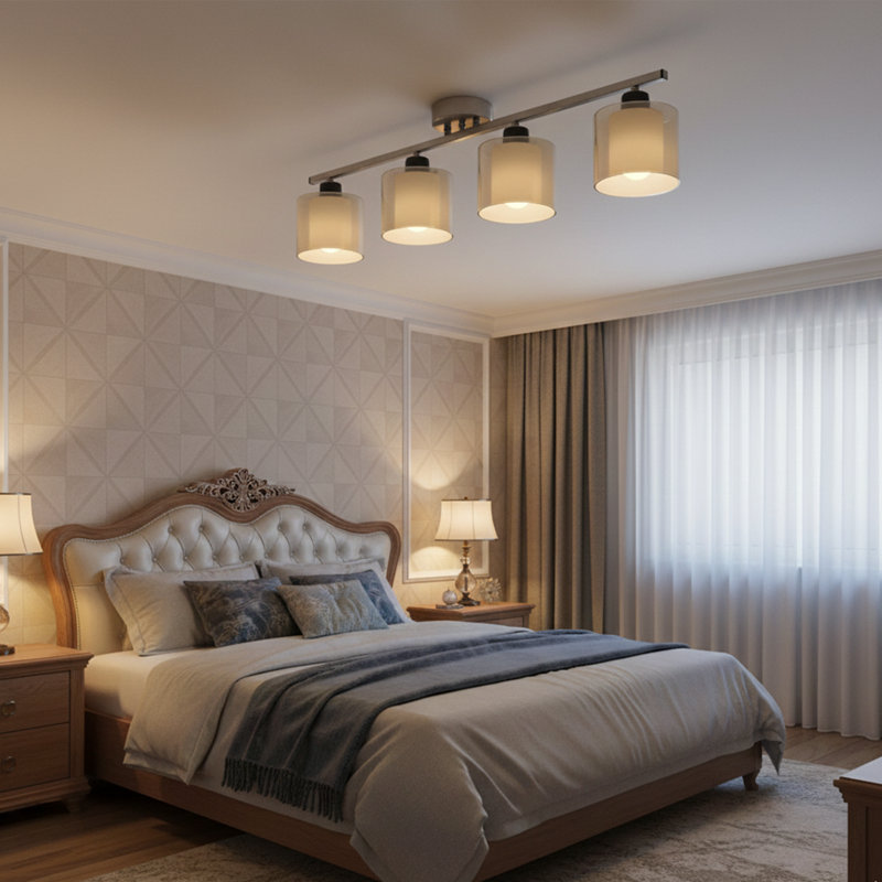 Aurelius 30" Modern 4-Light Linear Flush Mount Ceiling Light with Glass Cylinder Shades, Matte Chrome