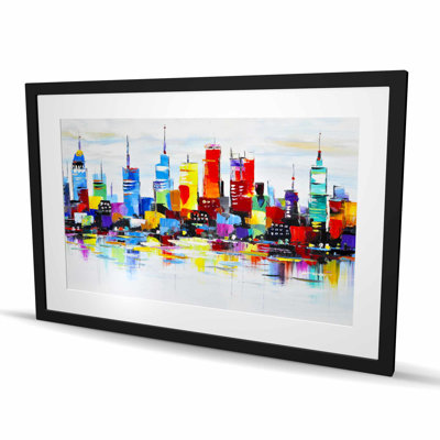 «Abstract and Colorful City - Modern Livingroom», reproduction encadrée