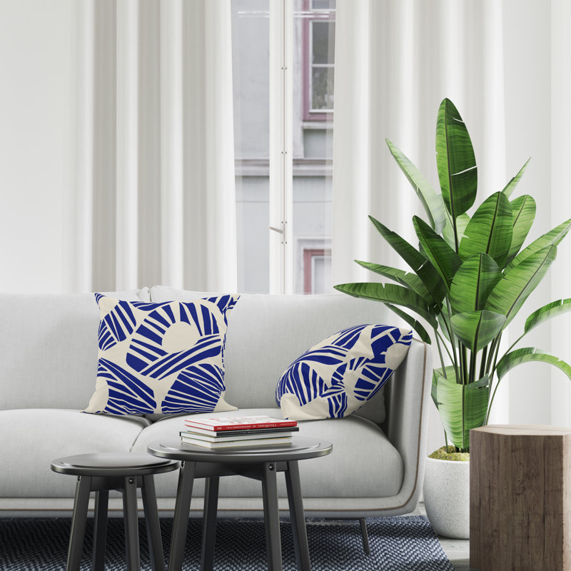 Jeté carré en polyester intérieur / extérieur, L 15 po x H 15 po, Bleu marine