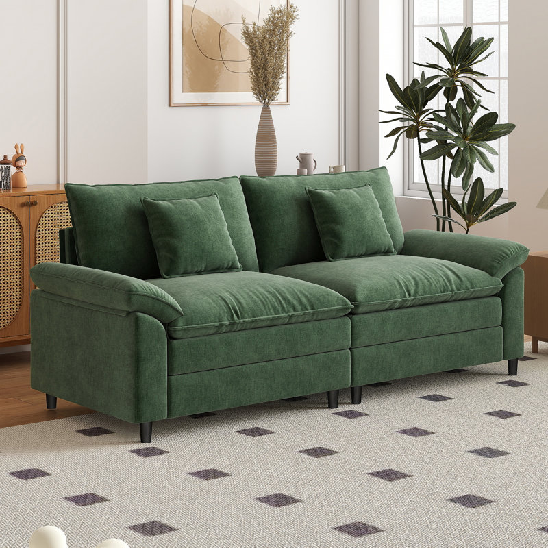83.9-Inch Modular Sectional In Chenille Fabric, Green