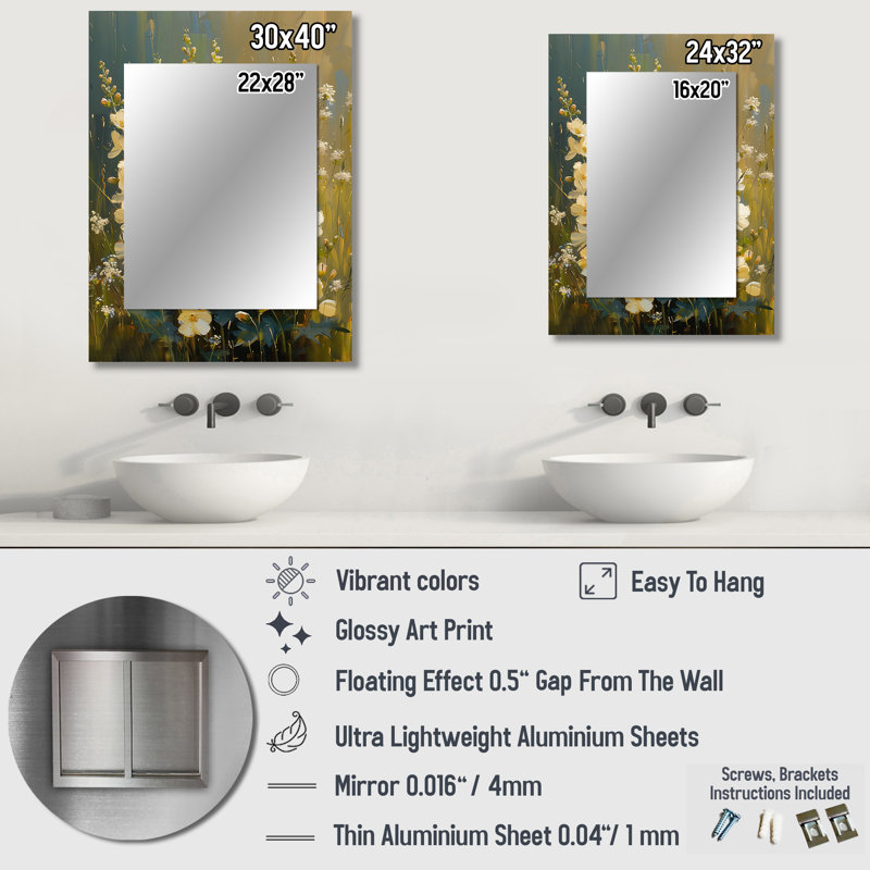 Petite fleur blanche et blanche Lupin - Lupin, miroir traditionnel, 40 po x 30 po