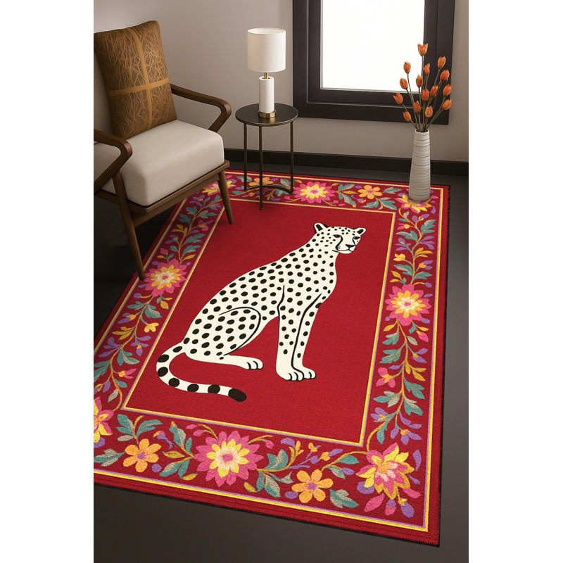 Tapis bleu tissé lavable rétro Mosso, 4'11" x 7'7"