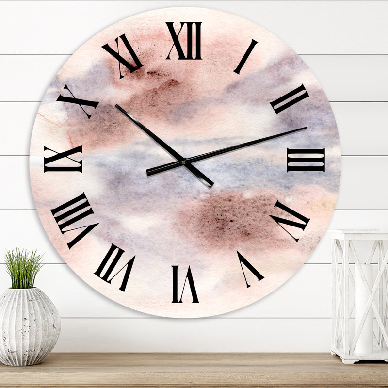 Horloge murale moderne pastel abstrait avec taches bleu rose, gris et rouge, Surdimensionné