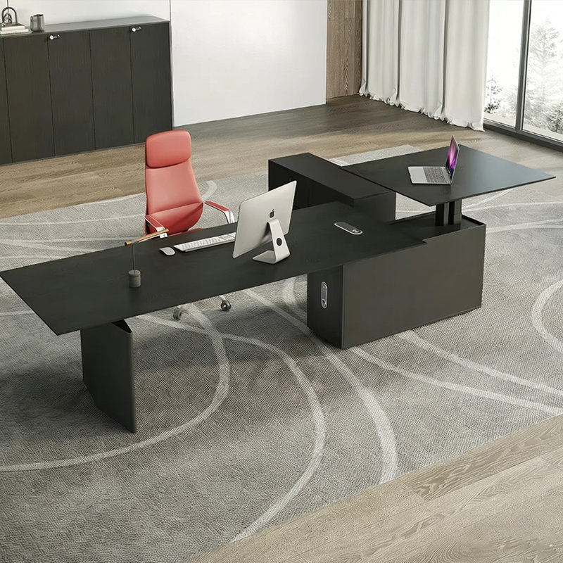 Bureau de direction simple noir à hauteur réglable, H 29,53 po x l 110,24 po x P 35,43 po