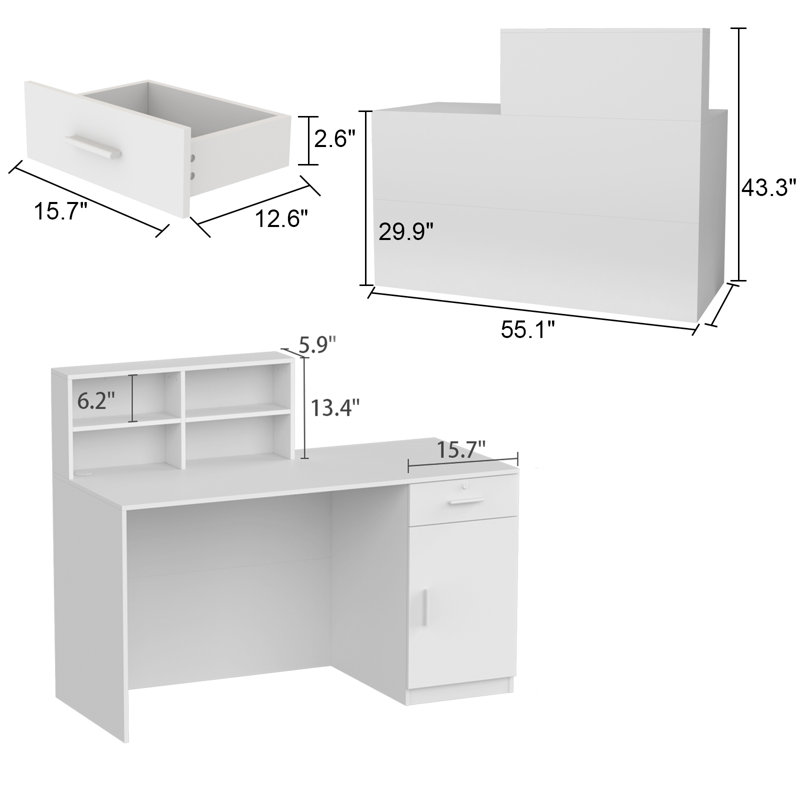 Rectangle Solid + Manufactured Wood Reception Desk with Filing Cabinet
