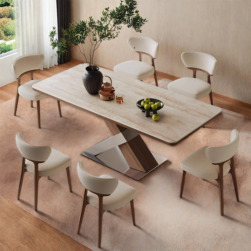Modern simple and fashionable dining table sets, 29.52" H x 62.99" W x 31.49" D, 7 Pieces: Table, 6 Chairs