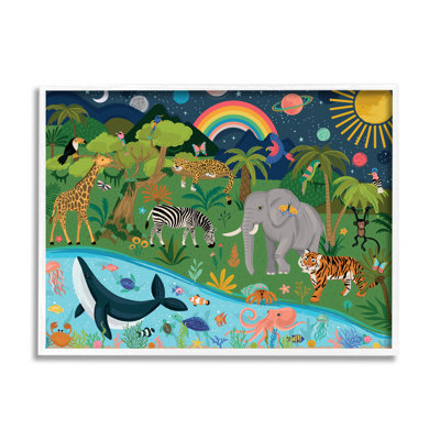 «Jungle Animals Sea Creatures Under Night Sky Planets» par Lisa Perry White bouton