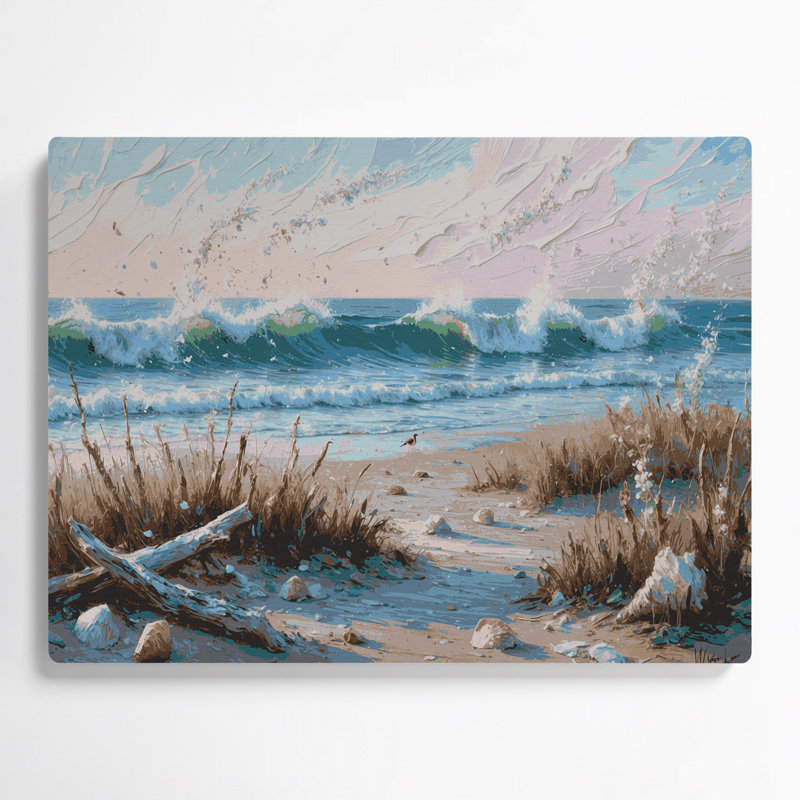 Art mural gris en métal Coastal Spring Beach, H 11 po x l 14 po