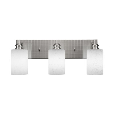 Edge 3 Light Bath Bar Shown In Brushed Nickel Finish With 4" White Muslin Glass