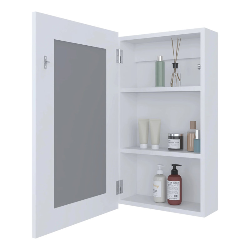 Armoire à pharmacie moderne blanche avec miroir inclus et grand rangement mural et trois options réfléchies, Blanc