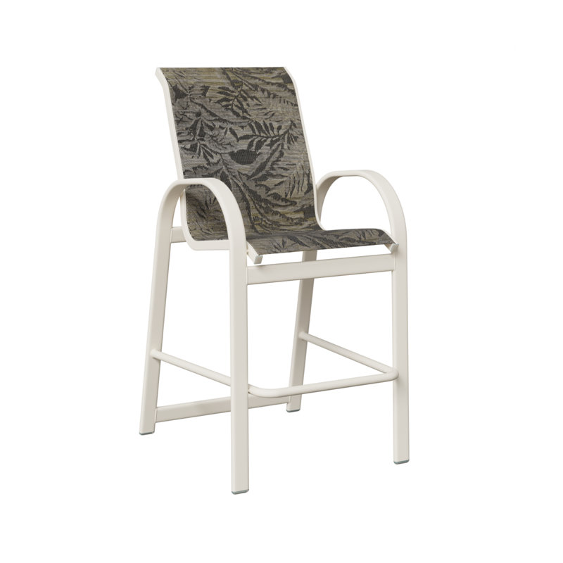 Chaise de bar en aluminium blanc mat Cazares avec tissu Sumba Mocha, Blanc mat, Sumba moka