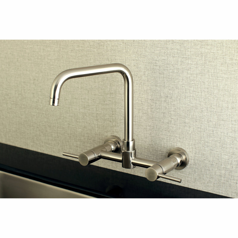 Kingston Brass Concord Double-Handle 2-Hole Wall-Mount Bridge Kitchen Faucet, Brushed Nickel