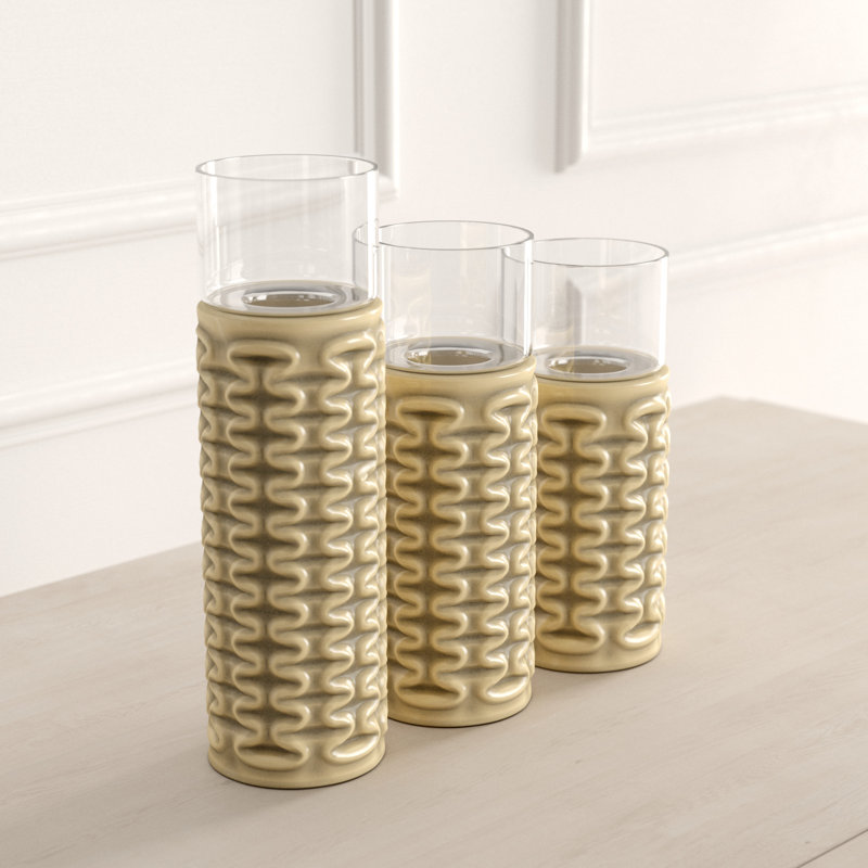 Ensemble d'ouragan 3 pièces en céramique / verre, Brun