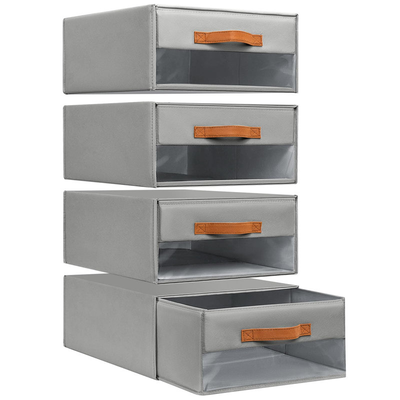Lot de 4 bacs de rangement en tissu avec fenêtre transparente, organisateur de placard pliable pour vêtements, White