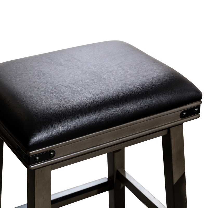 Élégant et durable tabouret de bar gris vieilli de 30 po avec siège en cuir noir confortable