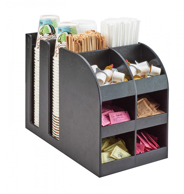 Black Plastic 12-Compartment Bulk Condiment Organizer Station
