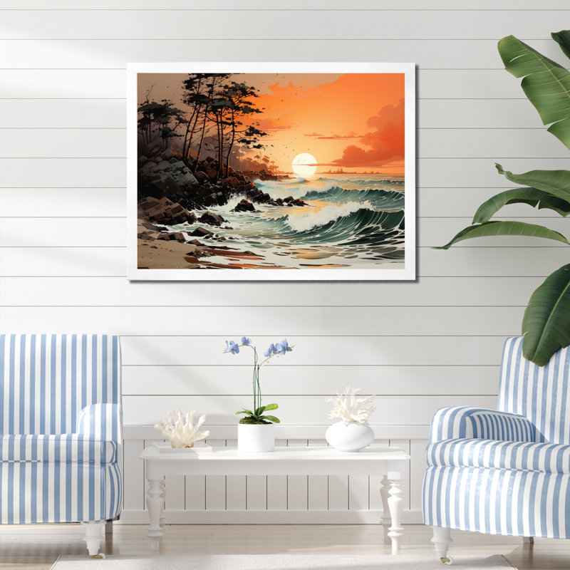Beach Silhouettes In The II, H 16 po x l 32 po x P 1 po, Cadre photo blanc