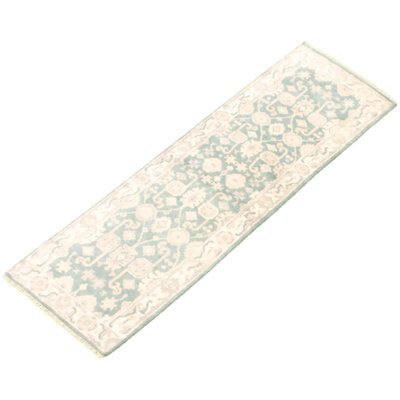 Tapis de couloir en laine de conception unique noué à la main New Age 2 pi 5 po x 7 pi 8 po Tapis décoratif turquoise/Ivoire