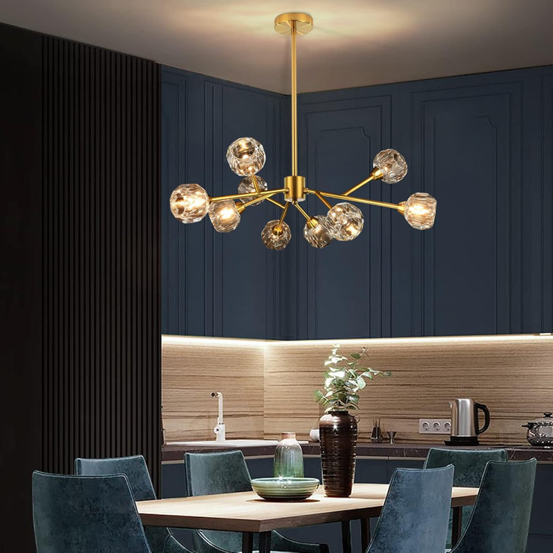 Sputnik Chandeliers For Dining Room Light Fixture Over Table, Modern Crystal Chandeliers, 9 Lights Gold Lighting Fixtures For Living Room