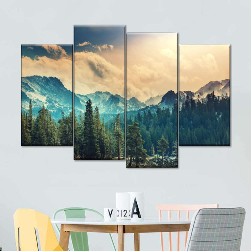 Ensemble de 4 pièces de paysage de montagne sur toile Sierra Nevada, H 22 po x l 36 po x P 1 po