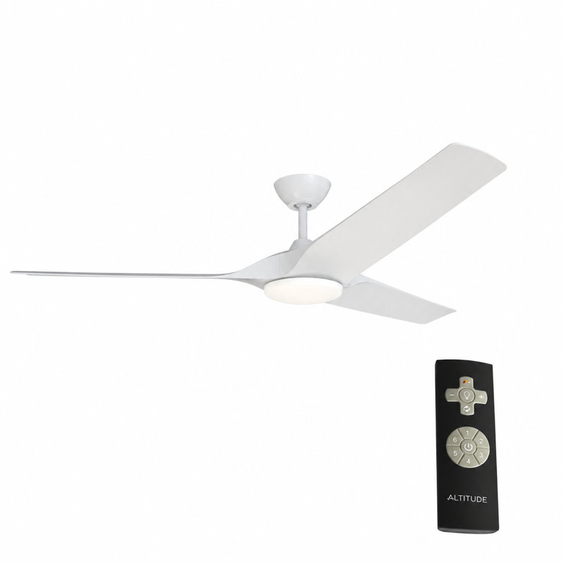 Gossamer 60'' Indoor Ceiling Fan with Light and Remote, Ceiling Fan with LED Light Kit, Modern 3-Blade Design, Quiet 6-Speed DC Motor - Matte White
