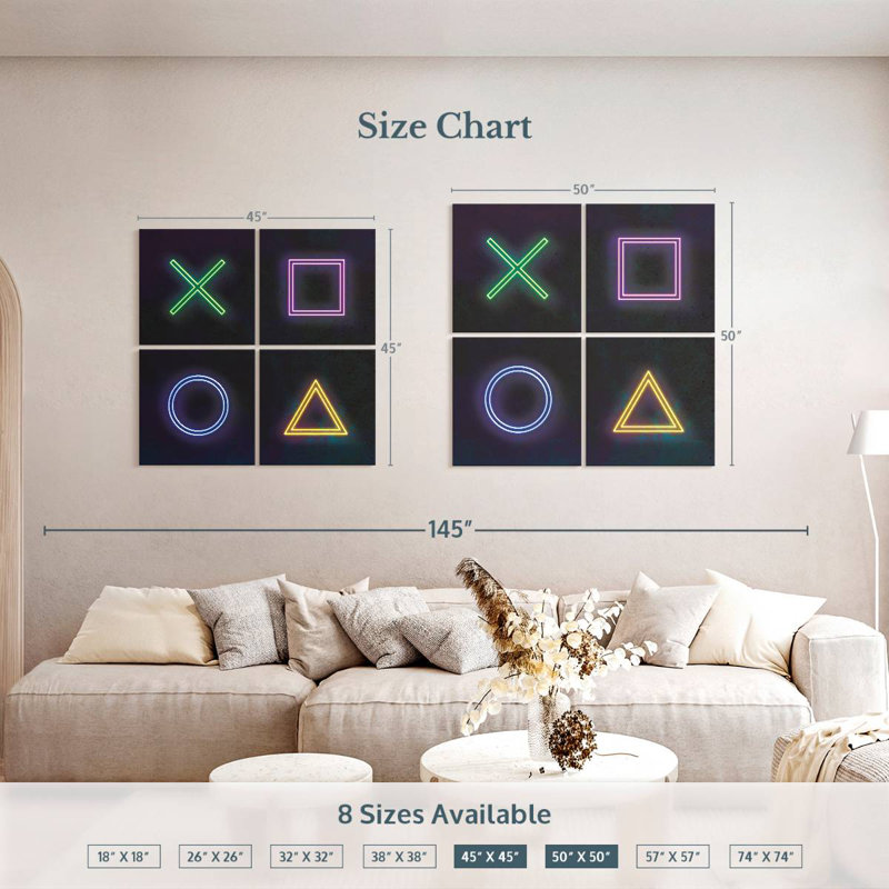 Keiraleigh Neon PlayStation Icons, 50" H x 50" W