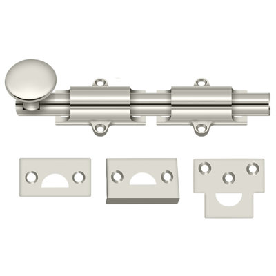 Deltana 6SB14 6" Surface Bolt; Heavy Duty; Bright Nickel Finish