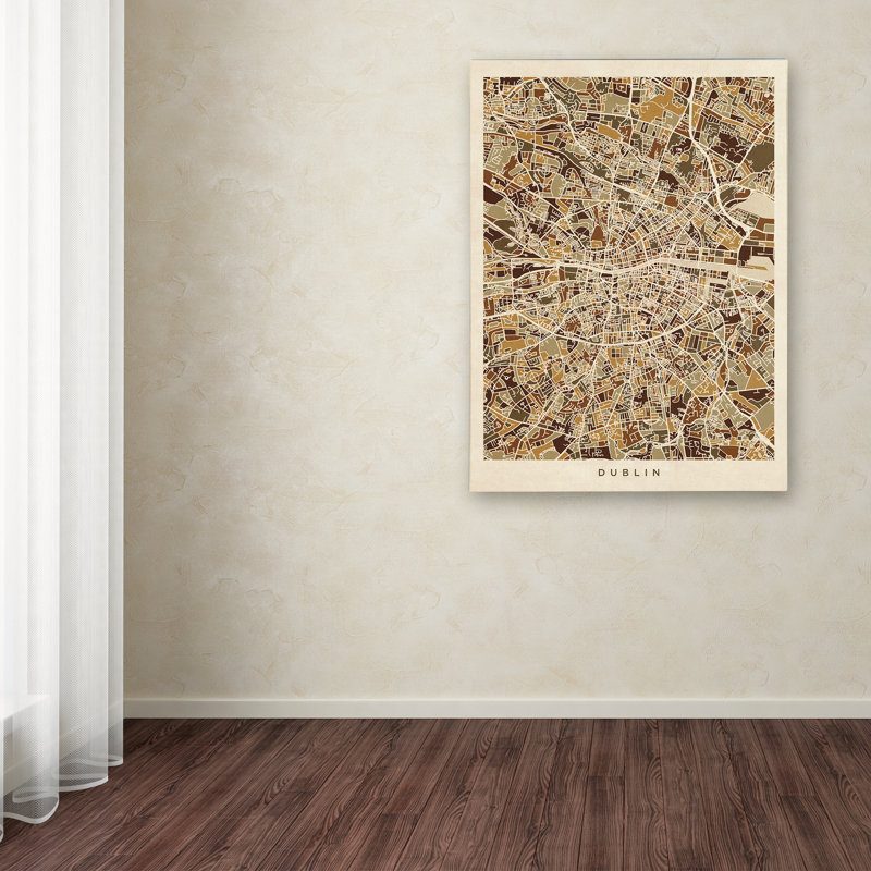 « dublin ireland city map vii », reproduction d’impression sur toile, H 19 po x l 14 po x P 2 po
