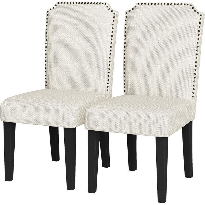 Set of 2 Upholstered Dining Chairs with   Wood Frame. Nailhead Trim. Padded High Back. 500 lbs Capacity Cotton Linen Fabric for Dining Room. Kitchen. Restaurant