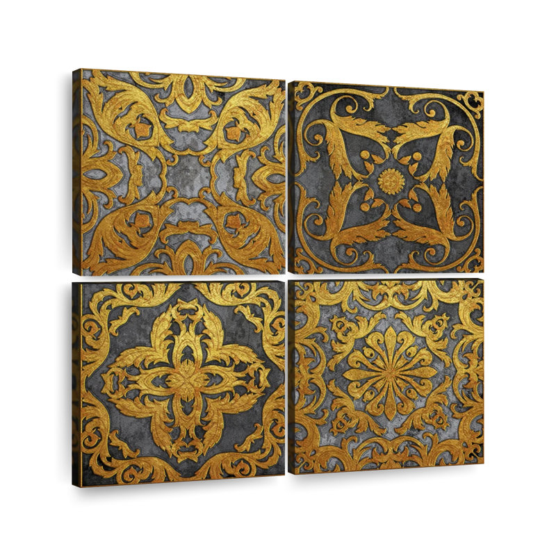 " Gold Rococo Florals " 4 - Pieces, 18" H x 18" W x 1.25" D
