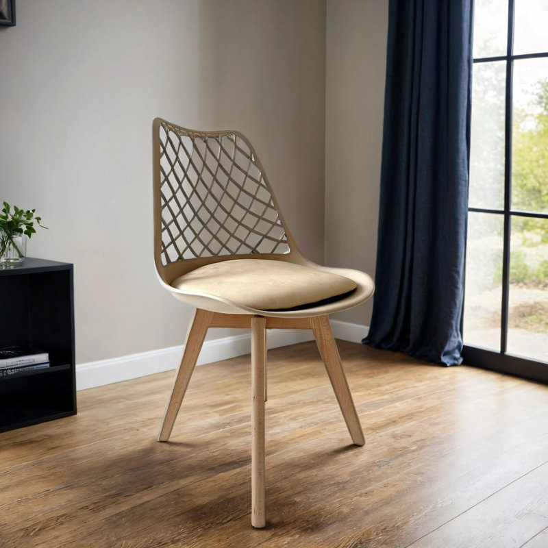 Alma Dining Chair With Wooden Legs, 2, Beige
