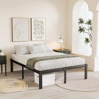 Amylia Heavy Duty 16"  Black Metal Bed Frame, No Box Spring Needed and Easy Assembly Platform Bed