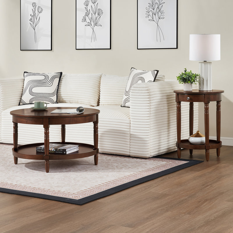 Mayall 30" No Tools Round Coffee Table with Shelf, Espresso