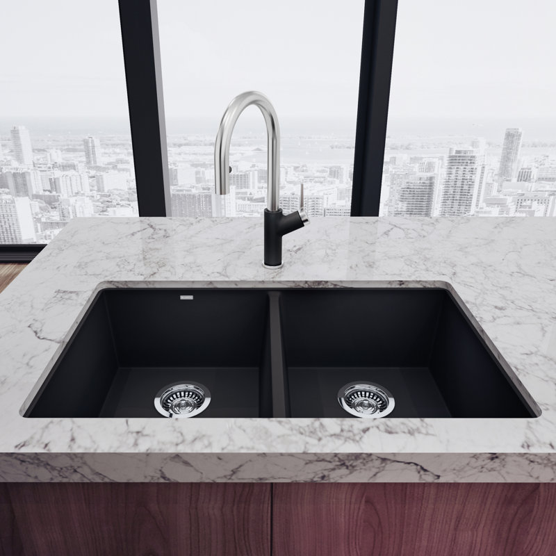 Precis SILGRANIT 29" 50/50 Double Bowl Undermount Kitchen Sink, Anthracite