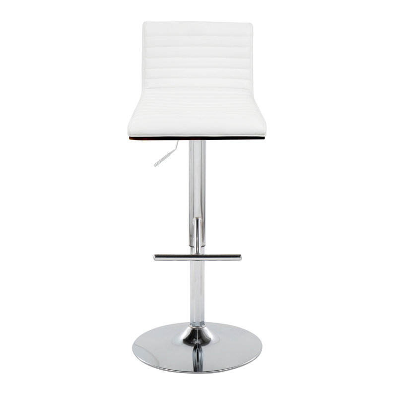 Lakyia Swivel Upholstered Adjustable Height Counter Stool with Metal Frame, Chrome, White