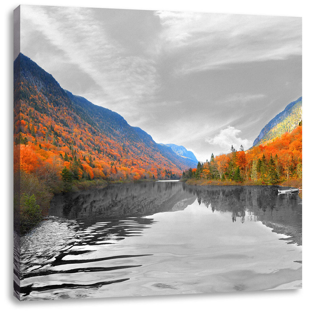 Leinwandbild Valley River Between Autumn Mountains