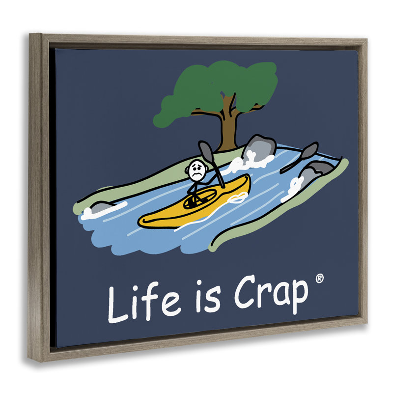«Life Is Crap Kayaker», art mural sur toile par LIC, H 17 po x l 21 po, Cadre flottant orme Montalcino