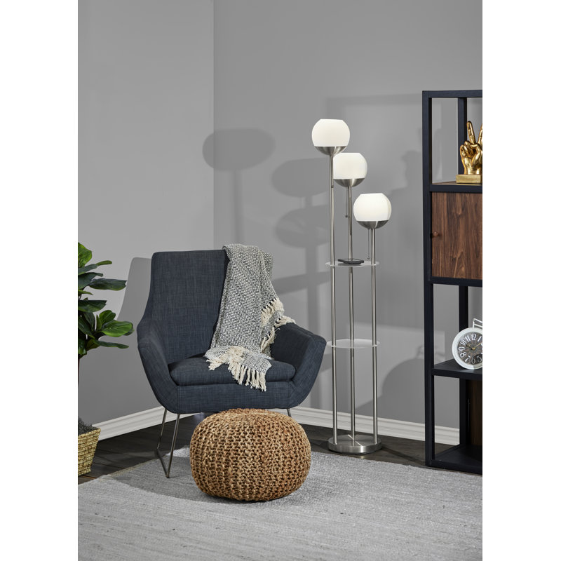 63'' Tray Table Floor Lamp, Brushed Steel