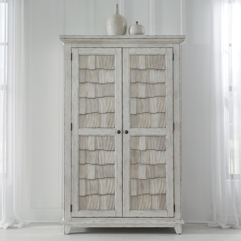 Riverstone White Rustic Pine Armoire with Adjustable Shelves