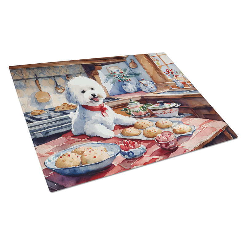 Planche à découper en verre Bichon Frise Christmas Cookies
