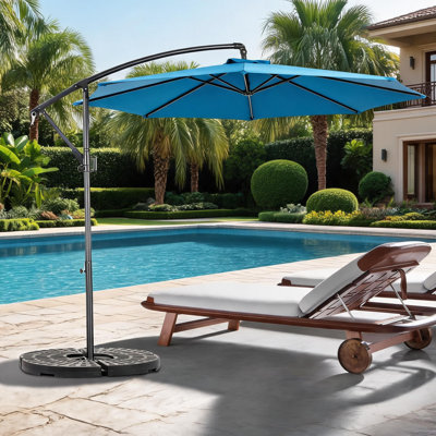 Parasol de patio en porte-à-faux décalé de 10 pi, parasol de marché suspendu avec inclinaison facile pour la piscine dans la cour arrière
