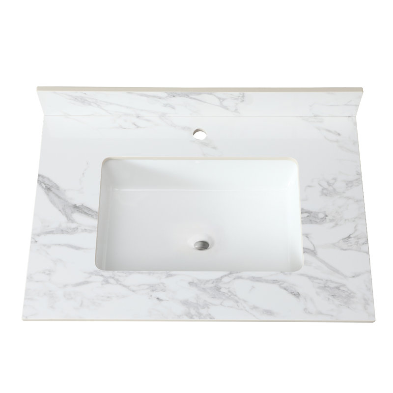 31 po. X 22 po. Comptoir de meuble-lavabo de salle de bain blanc fritté avec lavabo rectangulaire encastré en céramique, 31"